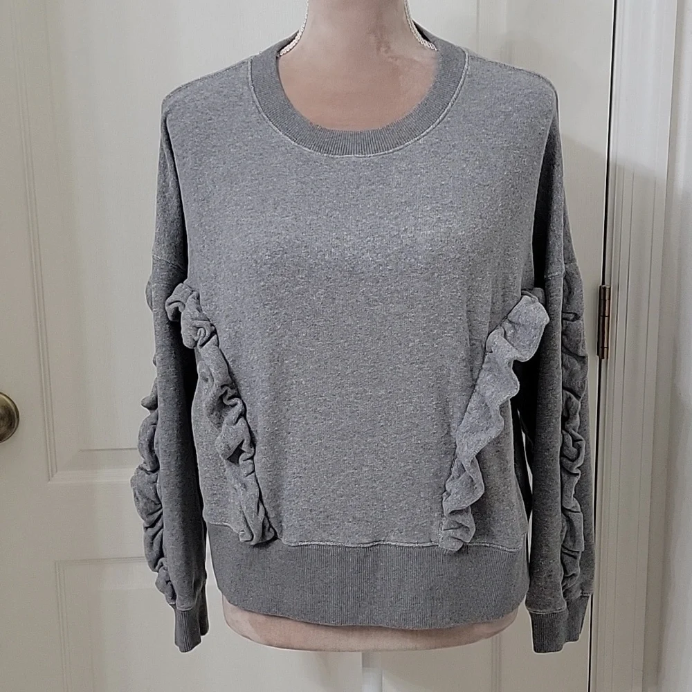 Mile(s) by Madewell, Size M, Oversized Gray Ruffle Sweatshirt.